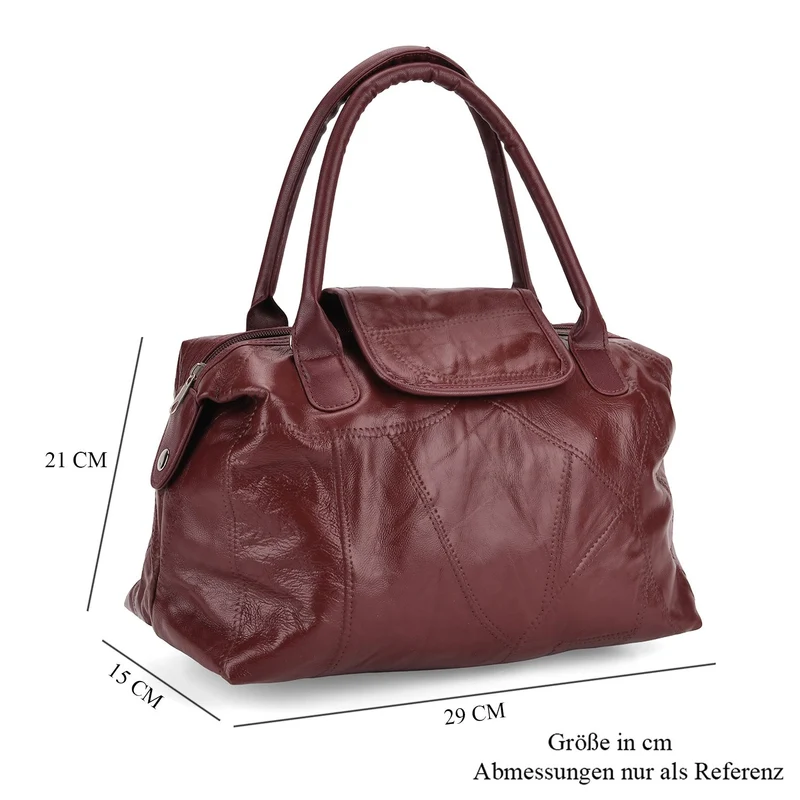 Patchwork-Reisetasche aus weichem Schafleder, mit Tragegriffen und abnehmbarem Schulterriemen, 29x1 5x21cm, Schwarz