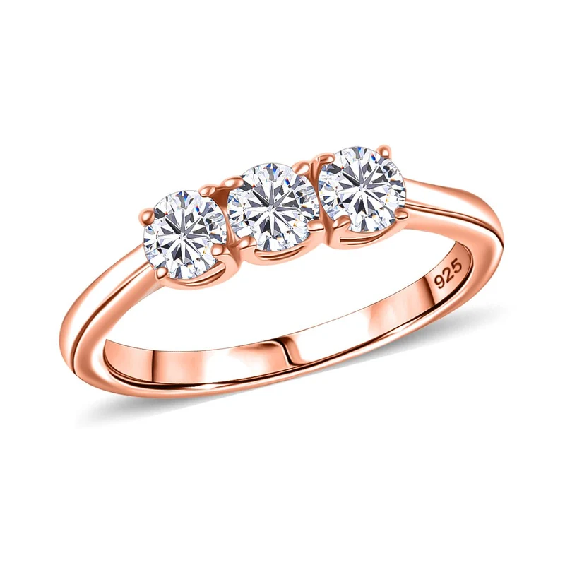 Moissanit Schmuckset 925 Silber 750 Roségold Vermeil (Größe 19) ca. 1,44 ct.