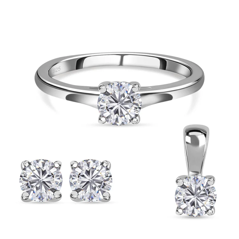 Moissanit Solitär Schmuckset, 925 Silber platiniert - 1,77 ct.