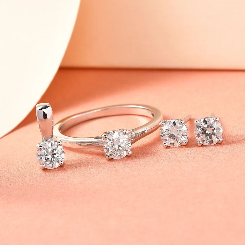 Moissanit Solitär Schmuckset, 925 Silber platiniert - 1,77 ct.