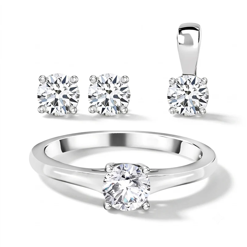Moissanit Solitär Schmuckset, 925 Silber platiniert - 1,77 ct.