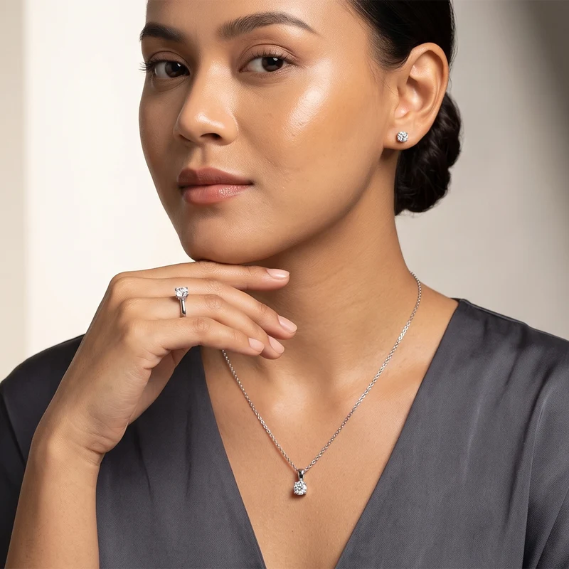 Moissanit Solitär Schmuckset, 925 Silber platiniert - 1,77 ct.