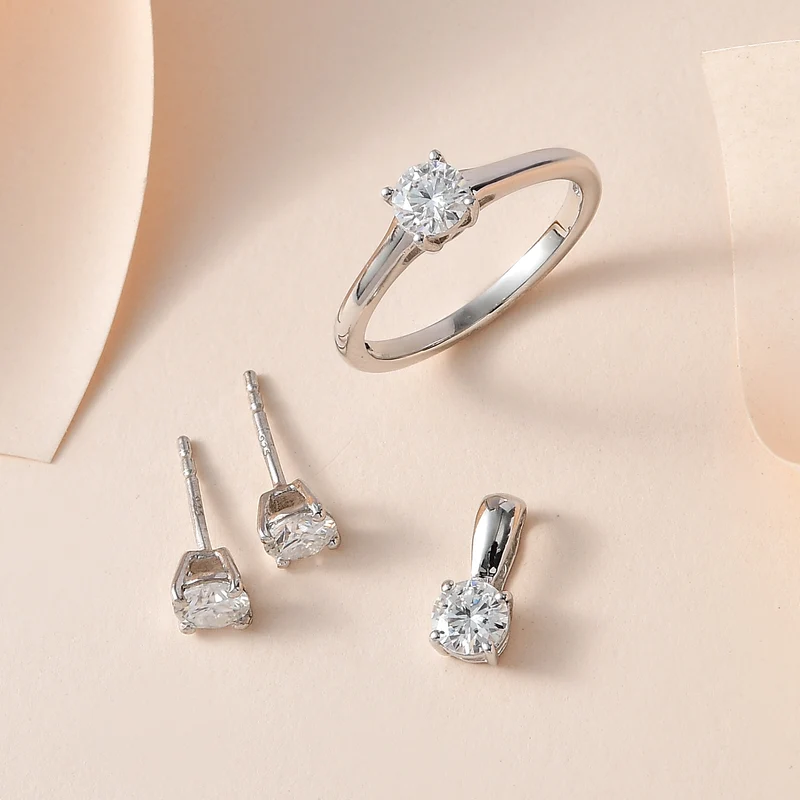 Moissanit Solitär Schmuckset, 925 Silber platiniert - 1,77 ct.